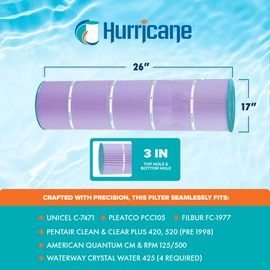 Hurricane Filters 4 Pack HF7471-04P Platinum Purple Pool Filter Cartridge - Replacement for Pleatco PCC105, Unicel C-7471, Filbur FC-1977, Pentair Clean & Clear Plus 420