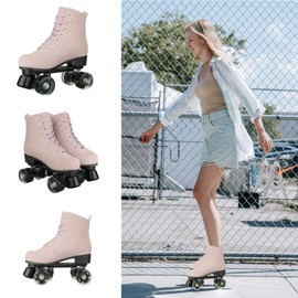 Silvertree Roller Skates for Women and Men PU Leather High-top Adult Roller Derby Skates Wheels Light Up Roller Skates Four-Wheel Shiny Roller Skates for Girls Boys Unisex