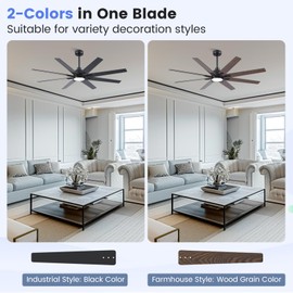 Newday 62 inch Black Ceiling Fan with Light and Remote Control, 6 Speed Reversible Quiet DC Motor, 8 Blade, 3 CCT, Black Modern Ceiling Fan for Living Room Patio