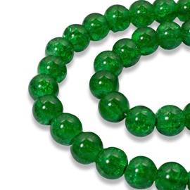 50-Pack Emerald Green 8mm Round Glass Crackle Beads - DIY Jewelry, Christmas Crafts
