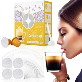 CAPMESSO Espresso Foils and Refillable Capsules Sealing Lids for Reusable Capsules Coffee Pod Compatible with Nespresso Original Line Machines (1000 Lids + 6 Pods)