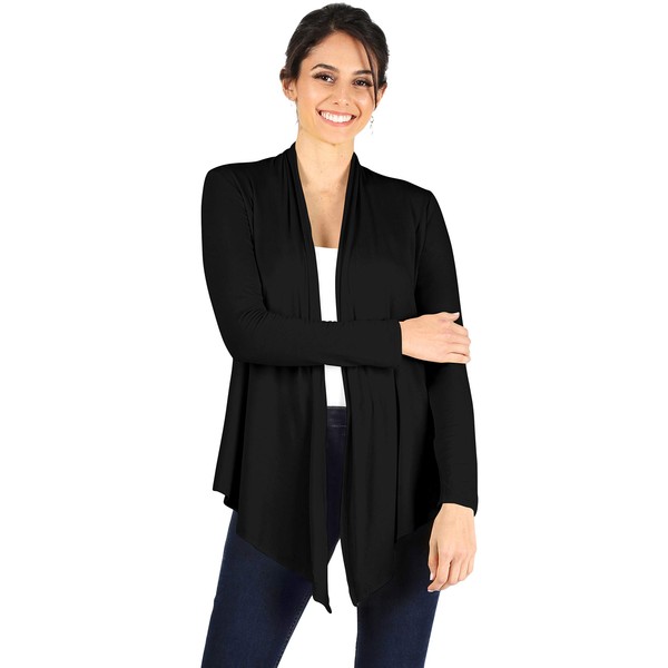 Womens Open Drape Cardigan Reg and Plus Size Cardigan Sweater Long Sleeves - USA Large Black