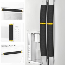 ELCOOR Refrigerator Handle Covers, 5PCS, Safeguard Your Kitchen and Appliances and Keep Them Clear of Grease, Stains etc. Upgrade Your Kitchen Decor with Original Design,Timesaver!(Black/Gold)