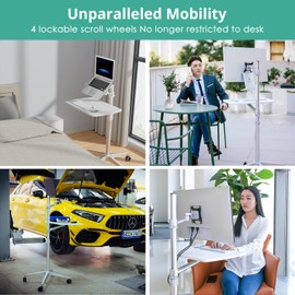 viozon Mobile Desk,Mobile Workstation,Mulitiuse Rolling Laptop Floor Stand,34"-48.6" Height Adjustable,Compatible with 17"-27"Monitor&12"-17"Laptop,21"×14" Desk Board,Maxload 17.6lbs,4 Lockable Wheels