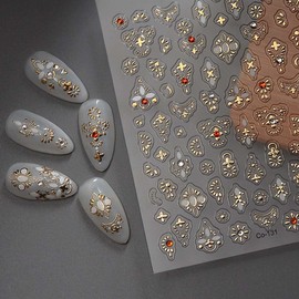 5D Embossed Gold Nail Stickers for Nail Art Gold Nail Art Stickers Gold Stickers for Nails Designs Self-Adhesive Nail Art Supplies for Women Girls DIY Manicure 1 Sheet