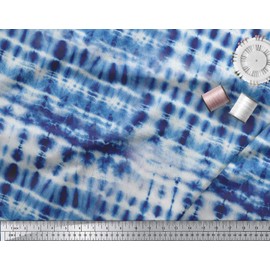Soimoi 58 Inches Wide Indigo Blue Cotton Poplin Fabric Shibori Printed Sewing Material By The Meter