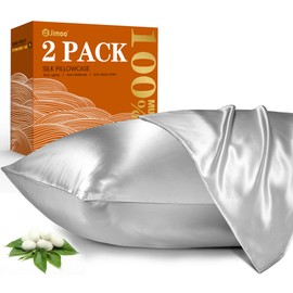 2 Pack 100% Mulberry Silk Pillowcase for Hair and Skin, 22 Momme Natural Silk Pillow Cases Set of 2 with Zipper, Silk Pillow Cover for Women Mom Men (2 Pcack Silver Grey, Standard 20''×26'')