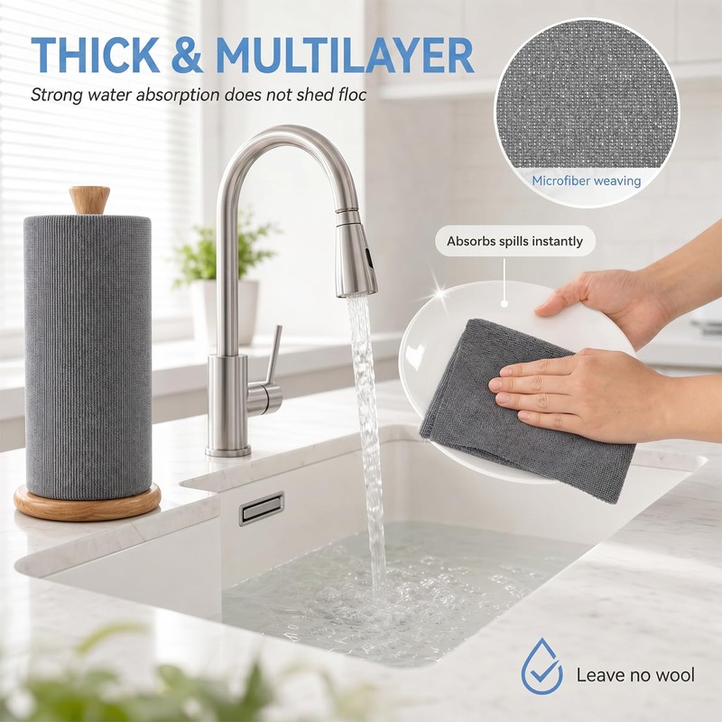 Anihet Microfiber Cleaning Cloths Roll, 50 Tear-Away Sheets Lint-Free &