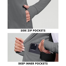 COOrun UPF 50+ Golf Jackets for Women Breathable Full Zip Running Shirts Summer Quick Dry Sports Jackets with Zip Pockets Deep Grey XX-Large