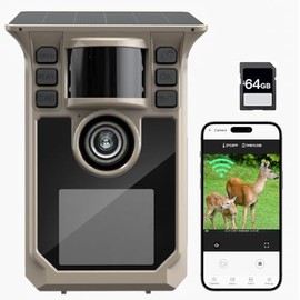 Hrivcam Trail Camera 4K 64MP WiFi Solar Game Camera, 5000mAh Forever Power, 64GB Memory Card and Ip67 Waterproof Night Vision Trail Cam for Outdoor Wildlife Detection, Monitoring Trail Cameras