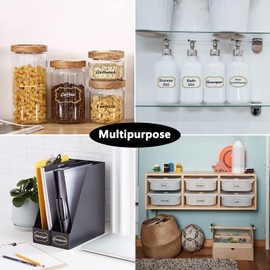 Nardo Visgo Clear Label Stickers for Food Containers, Removable Waterproof Write-on Transparent Labels with Gold Border in Assorted Shapes with 2 Markers for Labeling Jars,Bottles,Storage Bins,180pcs