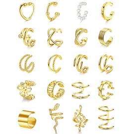 CASSIECA 20Pcs Ear Cuffs Earrings Set for Women Non-Piercing Dainty Cartilage Ear Clip On Wrap Earring Set Adjustable