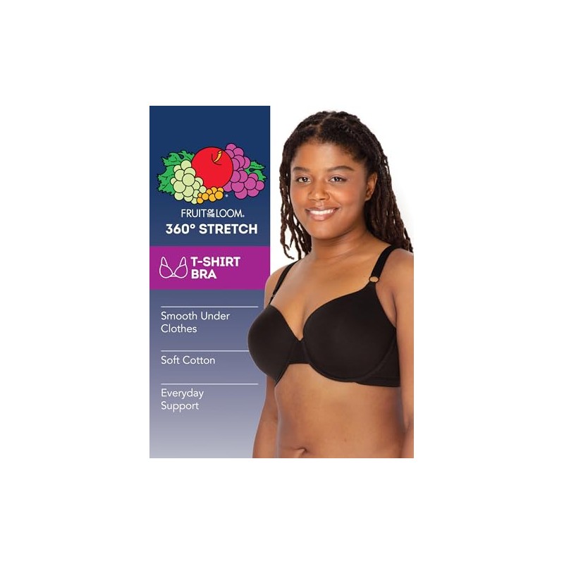 Fruit of the Loom Women's Smooth Cotton T-Shirt Bra-Ultra-Soft, Flexible,