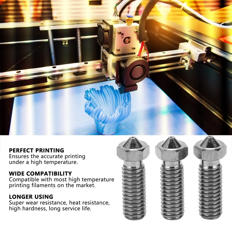 3pcs 0.2/0.3/0.4/0.5/0.6/0.8/1.0mm M6 Volcano Nozzle 3D Printer Nozzle 1.75mm High