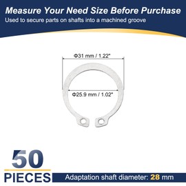 PATIKIL 31mm OD External Retaining Rings, 50 Pcs C-Clip Retaining Shaft Snap Rings 304 Stainless Steel External Circlip for Automobile Valve Equipment Bearings
