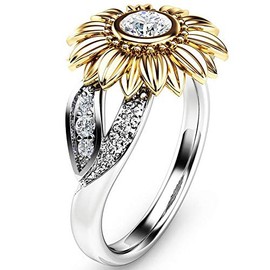 Jude Jewelers Retro Vintage Sun Flower Floral Cocktail Party Statement Anniversary Ring (Clear, 12)