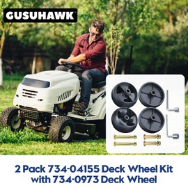 GUSUHAWK 2 Pack 734-04155 Deck Wheel Kit with 734-0973 Deck Wheel Replaces 734-04155 73404155 734-0973 7340973 for Craftsman PYT9000, Cub Cadet LTX1042 LTX1046 LTX1050, Troy Bilt TB42 TB2246 Tractors