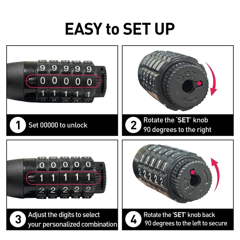DaShield Bike Chain Lock Security 5 Digit Resettable Combination, 38.6