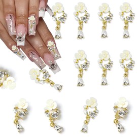 10Pcs 3D Shiny Alloy Flower Charms Luxury Rhinestone Floral Gems Gold Art for Acrylic Nails Five Braid Flowers With Rhinestone Design Jewelry for Women Supplies