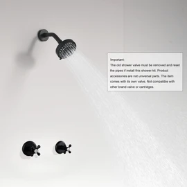 BEIYI 2 Handle Shower Faucet and 5 Mode Shower Head, Matte Black Two Handle Shower Faucet Bathroom Shower Trim Kit with Rough-in Valve, BY2H002