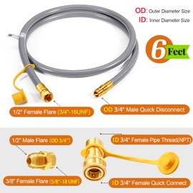 GasSaf 6 FT 1/2" ID Natural Gas Hose with Quick Connect Fitting, Natural Gas Conversion Kit for Gas Grill, Generator, Patio Heater and More - CSA Certified