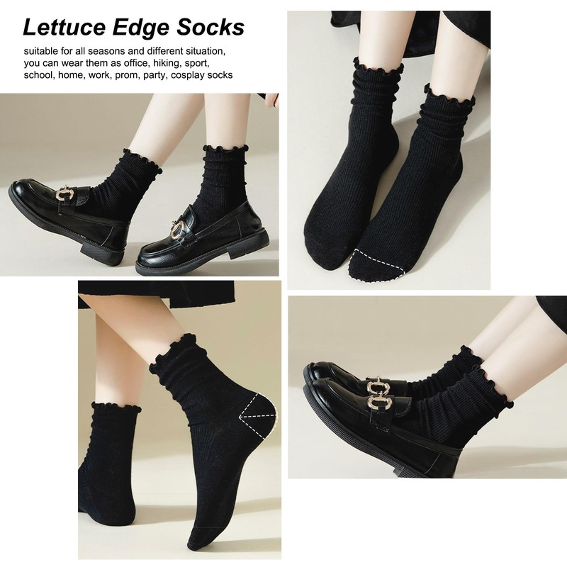 DOOVID Womens Socks Cute Ruffle Socks Cotton Turn-Cuff Frilly Crew