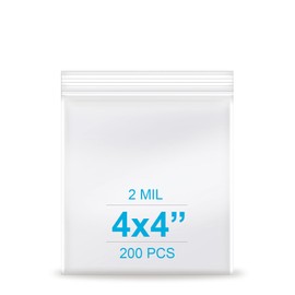 4''x 4'', (Pack of 200) 2 mil Thick Clear Plastic Reclosable Zip Poly Bags with Resealable Lock Seal Zipper, Clear Small Zip Bag, Jewelry Bags, Candy Bags, Storage, Packaging & Shipping…