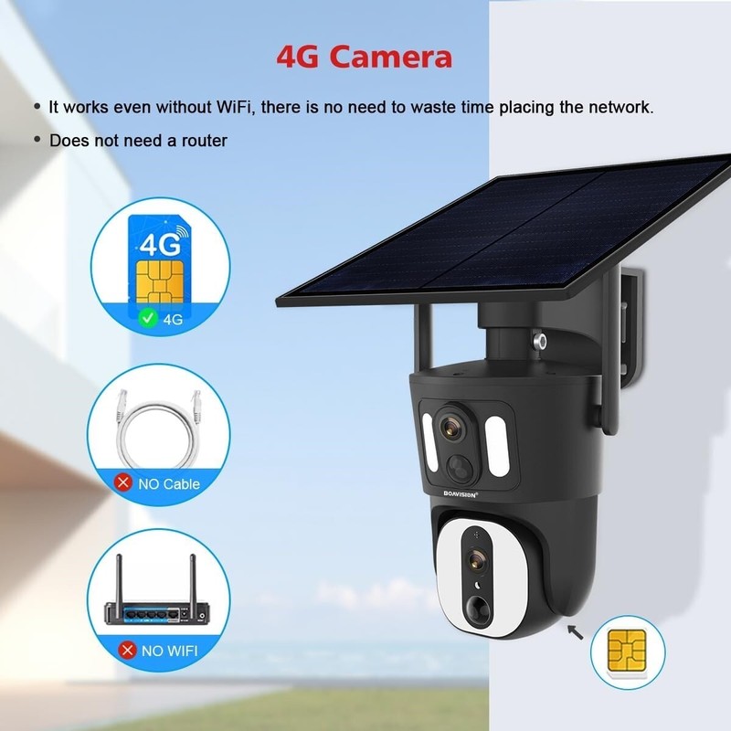 BOAVISION 8MP 4G Dual Screen Solar Camera 6X Zoom 4K