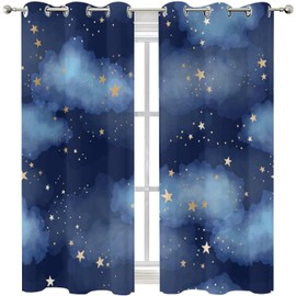 Llylumty - Cortinas opacas para recámara, con diseño de galaxia estrellada, espacio celestial, cortinas azules y cielo nocturno estrellas, para sala de estar de niños, 42 x 45 pulgadas