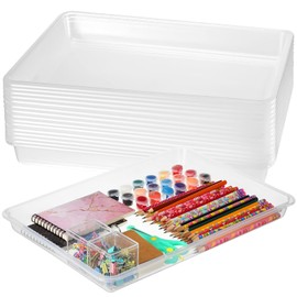 Maitys 15 Pcs Flat Plastic Trays 16.1 x 11.8'' Sensory Storage Tray Paper Trays Stackable Classroom Bins for Office Home Organizer Arts and Crafts Supplies(Clear)
