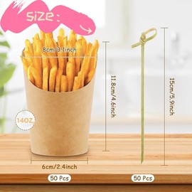 Jindizi 50 Pcs French Fry Holder Cups with 50 Pcs Cocktail Picks, 14oz Disposable Charcuterie Cups Take Out Party Baking Supplies Sandwich Kraft Paper Cups for Wedding Birthday Party