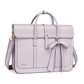 MOSISO Laptop Bag for Women, 13-14 inch PU Leather Laptop Shoulder Bag Convertible Backpack, 13.3 inch Messenger Bag Casual Handbag Work Briefcase Travel Computer Bag with Bowknot, Dusty Lilac