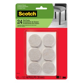 Scotch Felt Pads, Felt Furniture Pads for Protecting Hardwood Floors, Round, 1.5 in. Diameter, Beige, 24 Pads