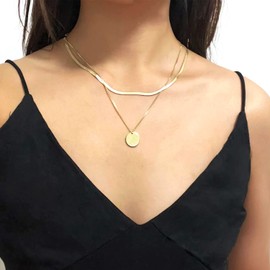 Gold Layered Initial Necklaces for Women Gold Plated Coin Pendant Necklace Snack Chain Choker Necklace for Girls (J)