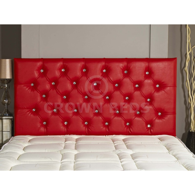 CROWNBEDSUK DIAMANTE FAUX LEATHER HEADBOARD (RED, 2FT6)