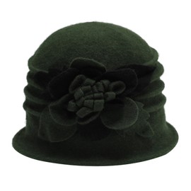 ZLYC Women's Winter Wool Fishing Hats Flowers 1920s Vintage Bowler Hat, Mixed Green