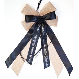 CaPiSo Jute Grave Bow, 20 x 40 cm, without Crafts, Mourning Bow with Rose Jute Bow, Funeral, Black, Funeral Bouquet, Grave Bow, Mourning Black (End 01)