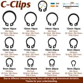 360Pcs Carbon Steel E-Clips & Snap Rings Assortment Kit (2.0mm-12mm) - Includes External Retaining Rings, C-Clips, Circlips for 5mm-16mm-24 Sizes Industrial Fastener Set