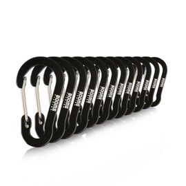 Booms Fishing CC1 Multi-Use Carabiner Clip, 12 Pack Small Caribeener Clips, Mini Keychain Caribeaner Clip 2 inch, Aluminum D Ring Carabiners, Black