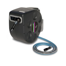 FITT Spreel Retractable Hose Reel, Wall-mounted, locks to any Length, slow Rewind, 100-Feet Hose and Leader Hose included