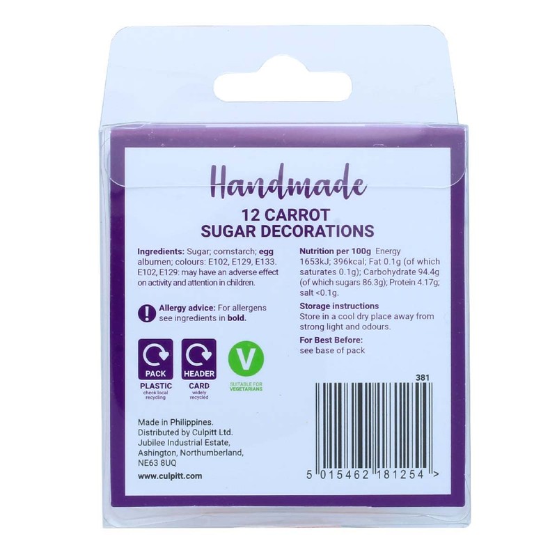 Culpitt 381 Carrot Sugar Pipings 12 Pack, 2.5 Centimetre, Orange