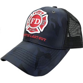 AborenCo Departamento de Bomberos - Gorra de béisbol Ajustable para Oficial de Bomberos de Primera Entrada, Camo Azul Marino con Espalda de Malla, Talla única