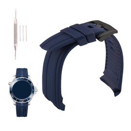 XIW Compatible for 20mm Omega Seamaster diver 300m 300 Aqua-Terra 150m AT150 Speedmaster Moonwatch Rubber Watch Band Replacement for men Silicone Wirstband Strap women Bracelet, Navy Blue Black Buckle