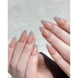 StarzeniYi Almond Press on Nails, Press on Nails Medium, Reusable Artificial Fake Nails, Full Cover False Nails for Women (Gradient Brown）