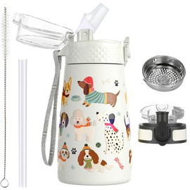 OLDLEY 350 ml Children's Stainless Steel Water Bottle with Straw for School with 2 Different Lids, Metal Vacuum Insulated Water Bottles for Boys Girls Toddler Children Hot Cold Drinks BPA Free