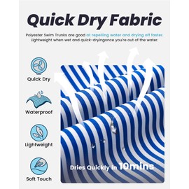 maamgic Mens Swim Trunks Quick Dry Swim Shorts with Mesh Lining Funny Swimwear Bathing Suits 7inch Blue Striped Medium