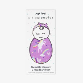 Little Sleepies Newborn Swaddle + Headband Set, Viscose Derived from Bamboo Baby Wrap, Luxe Sienna's Unicorns
