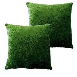 Olivia Rocco Set Of 2 Crushed Velvet Cushion Cover 43 x 43cm Sofa Bed Chair Soft Smooth Washable Square Cushions Pillows With Invisible Zipper For Couch Bedroom Living Room, Emerald Green