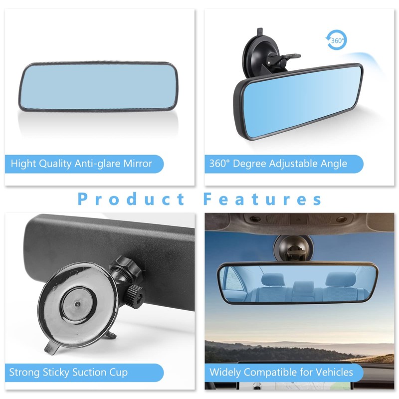 Rear View Mirror, Anti-Glare HD Blue Universal Car Interior Rearview
