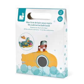 Janod - From 12 months - My Submarine Bath Book - Baby Bath Toy - 8 Illustrated Pages - Submarine-Shaped Awakening Book - J04716